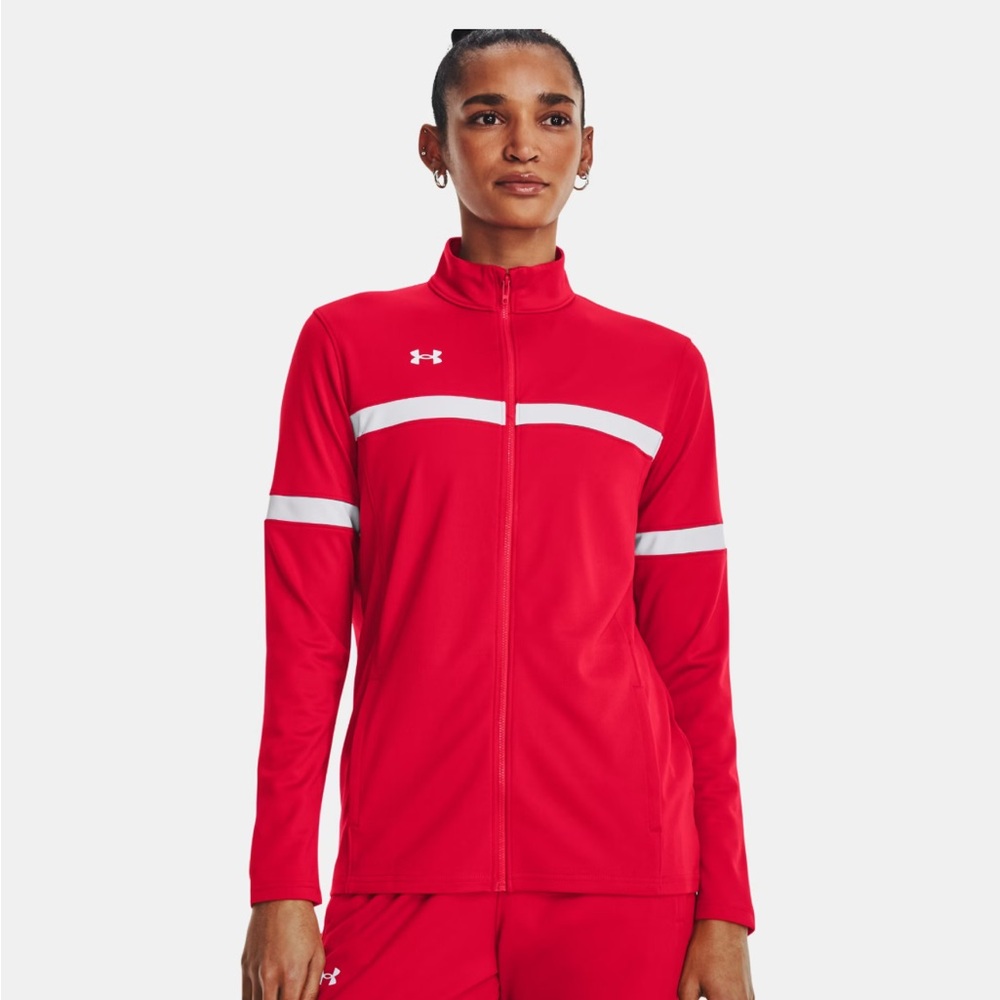 NEW 🆕 Under Armour Women's Knit Red Warm Up Jacket Loose fit size M